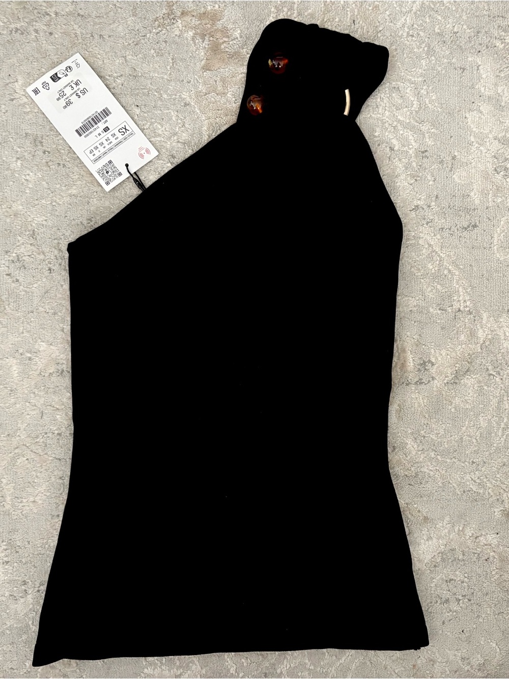 NWT❗️Zara Black One-Shoulder Knit Top with Button Detail